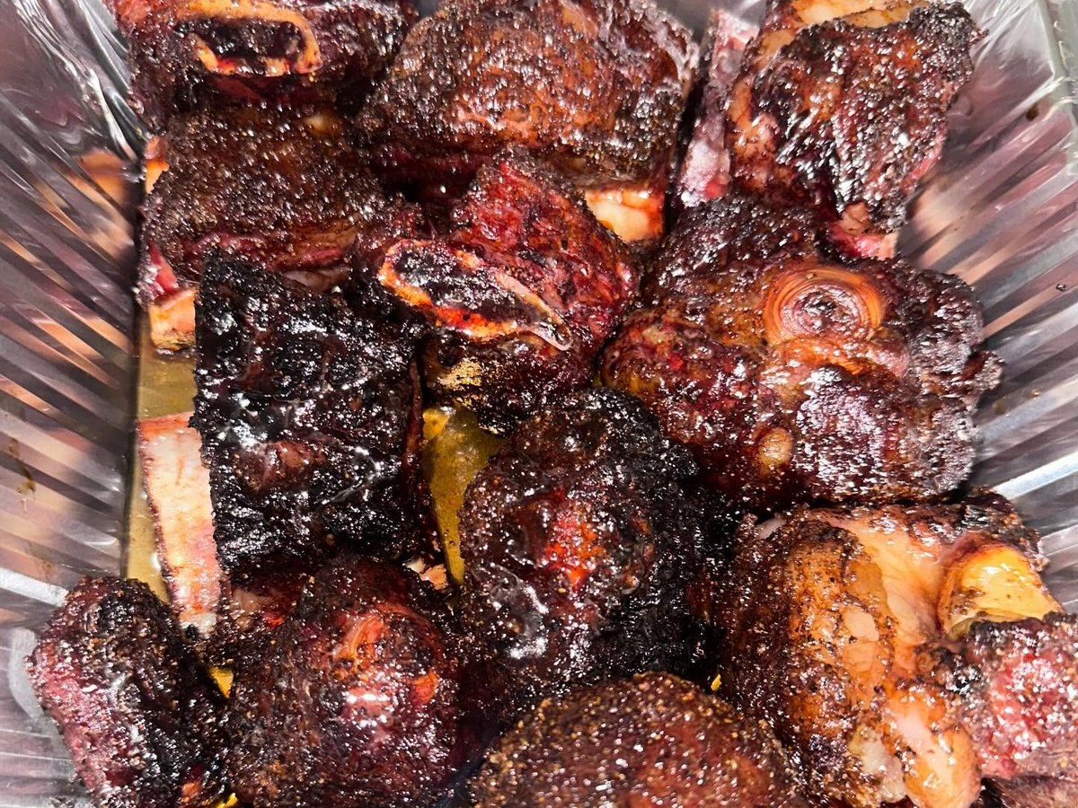 Charred rib tips glazed and piled high
